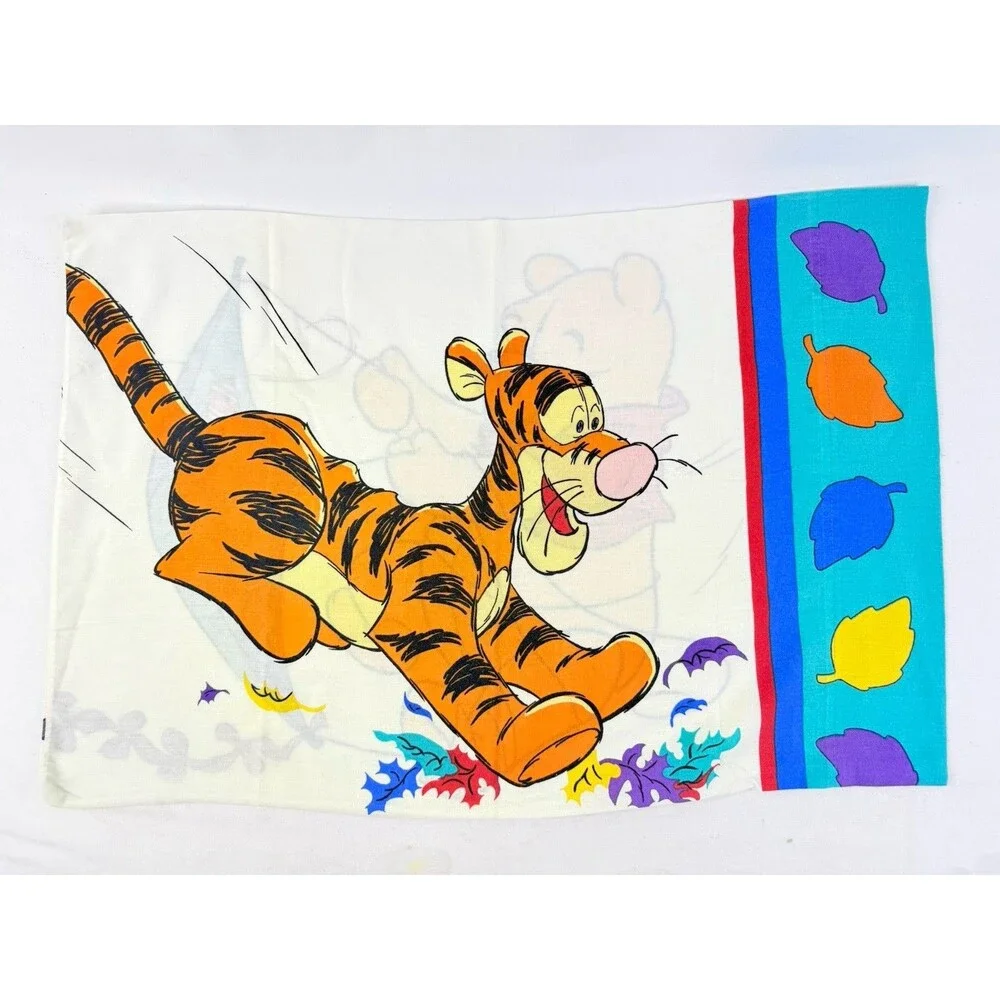 Vintage Disney 90's pillowcase case Winnie The Pooh Tigger Pouncing Fall Leaves!